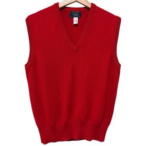 Sulka 100% Cashmere Sweater Vest Mens Sz 44 IT/L Red Scotland V-Neck Preppy